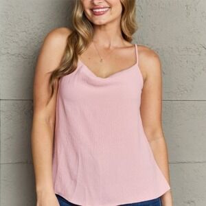 Ninexis The Weekend Loose Fit Cami Pink Textured Tank Top Cowl Neck Large NWOT